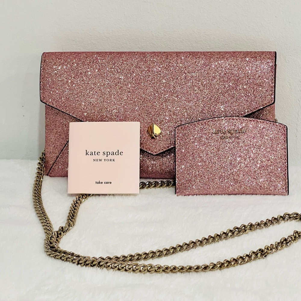 Kate Spade Glimmer Glitter clutch with card holder and chain